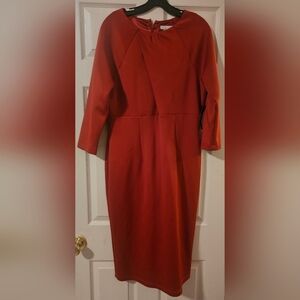 New York & Company Elegant Orange Long Sleeve Dress
